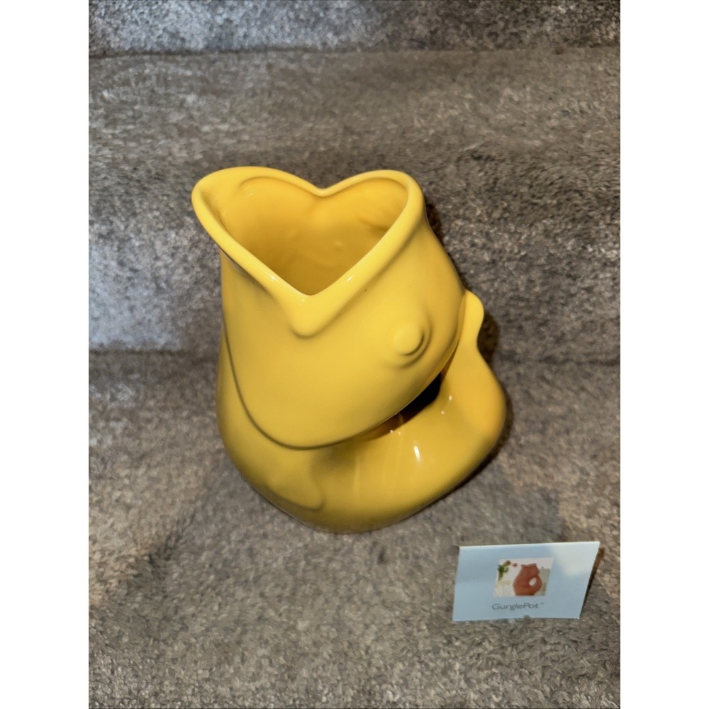 Gurglepot Fish Pitcher Sunflower Yellow Vase 9 1/2" 42oz Gurgles When Poured - Picture 2 of 8